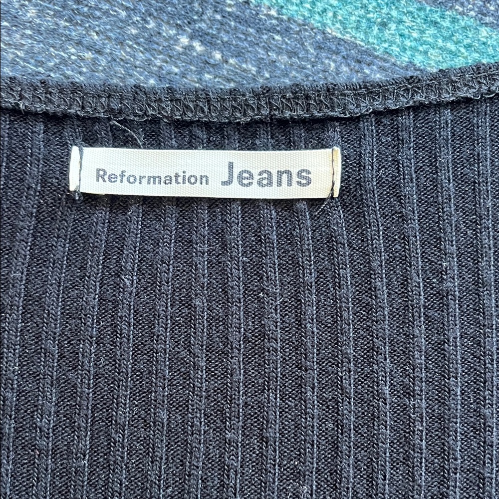 Reformation Black Ribbed Short Sleeve Top - Picture 2 of 3
